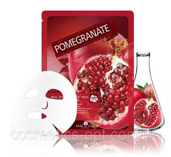 Тканинна маска для свіжості шкіри з екстрактом граната May Island Real Essence Pomegranate Mask Pack