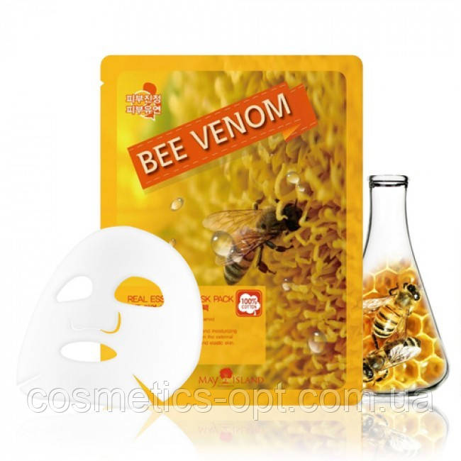 Тканинна маска для оновлення шкіри з бджолиною отрутою May Island Real Essence Bee Venom Mask Pack