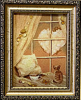 Детская картина из янтаря "В окошке " 15x20 см