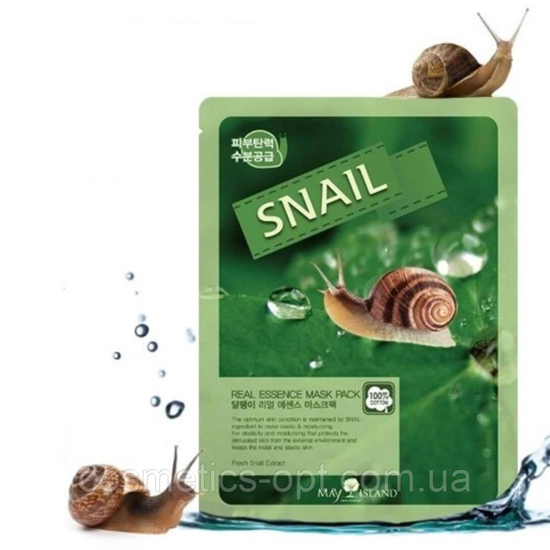 Тканинна маска для лікування шкіри з муцином равлика May Island Snail Real Essence Mask Pack