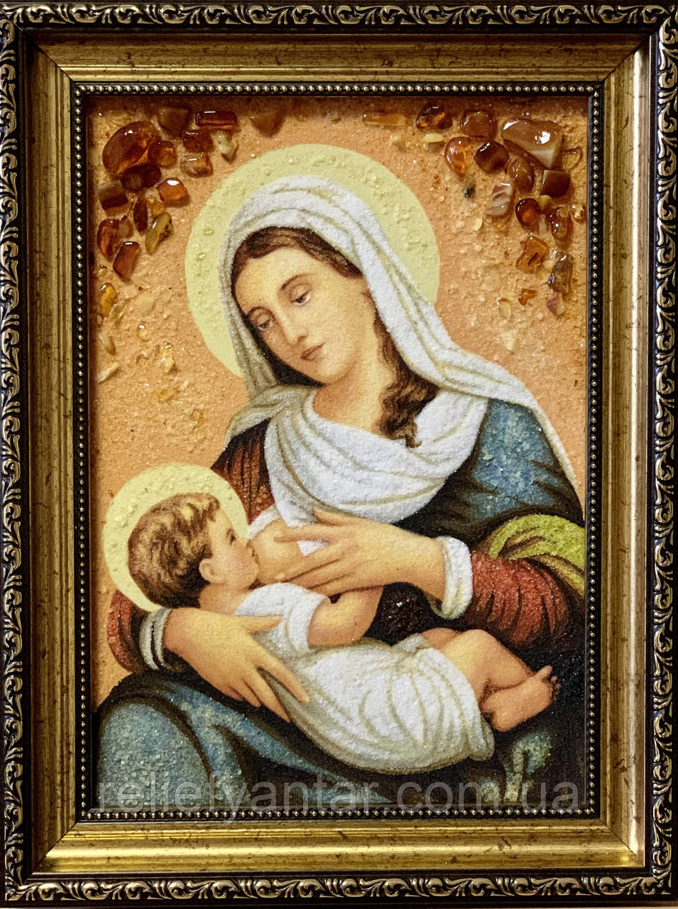 Икона из янтаря Божией Матери " Кормящая " 15x20 см