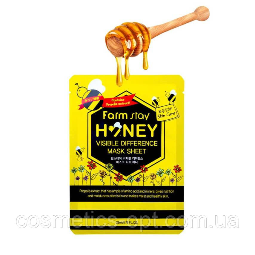 Тканинна маска для втомленої шкіри з медом і прополісом FarmStay Visible Difference Honey Mask Sheet