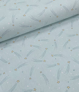 Тканина поплін зірки та комети м'ятно-жовті на м'ятному (ТУРЦІЯ шир. 2,4 м) (R-W-0554)