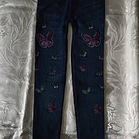 Лосины детские брючные, под джинс, утеплённые зимние мех, размер 12-14, с разными рисунками.