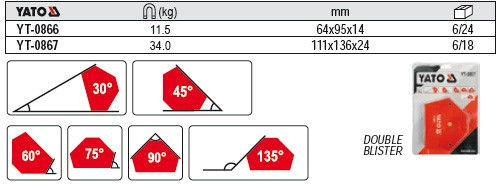 Магнитный угольник для сварки 11кг 5-угольный 30%, 45%, 60%, 75%, 90% YATO YT-0866 - фото 2 - id-p179191295