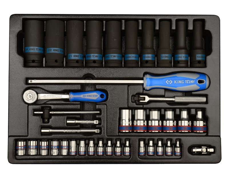 Набір ударних глибоких головок з Е-головками 1/2" - 1/4", трещітка.