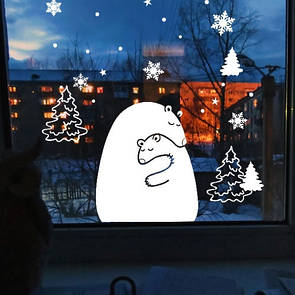 Інтер'єрна вінілова наклейка для декору вікон і стін на зимові свята Білі ведмеді