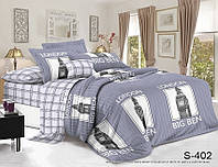 Качественный двуспальный комплект сатин люкс постельного белья Лондон с компаньоном S402