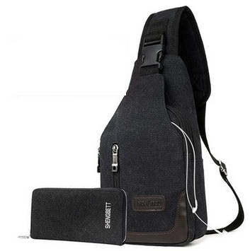 Рюкзак з однією лямкою Denater Black з гаманцем (DENLBLK-K)