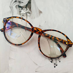 Имиджевые очки, очки с прозрачной линзой круглые большие в Леопардовой оправе
