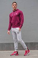 Мужской спортивный костюм Adidas (Адидас), бордовая худи и серые штаны весна-осень. Мужские спортивные костюмы