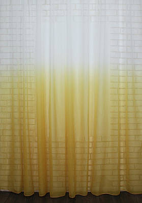 Готова тюль (2,5х2,65м.), розтяжка "Омбре" на батисті (під льон). Колір жовтий з білим. Код 649т 40-052