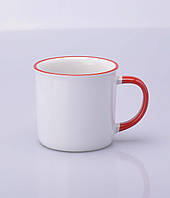 Чашка сублимационная белая эмалированная цветной ободок и ручка 330 мл. (красный)