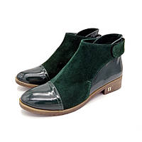 Шкіряні жіночі черевики на липучці зеленого кольору Розмір 37.