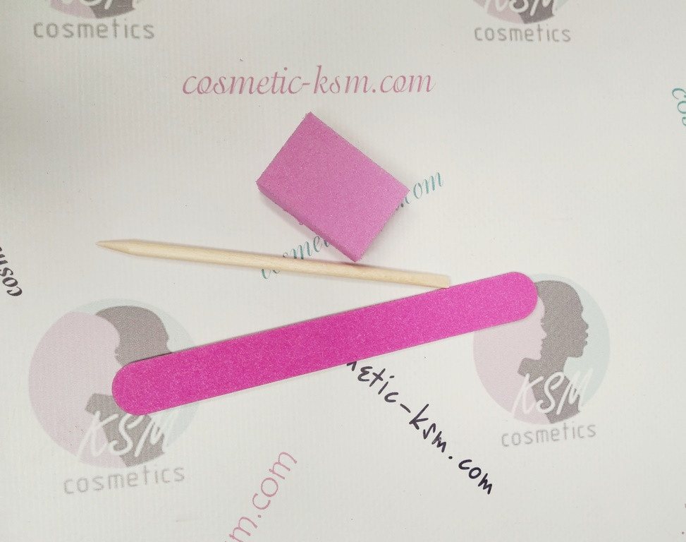 Набір для манікюру Kodi, одноразовий, РОЖЕВИЙ (пилка 120/120, баф 120/120, апельсинова паличка)