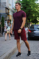 Мужской летний комплект - бордовая футболка и бордовые шорты. Летние комплекты для мужчин
