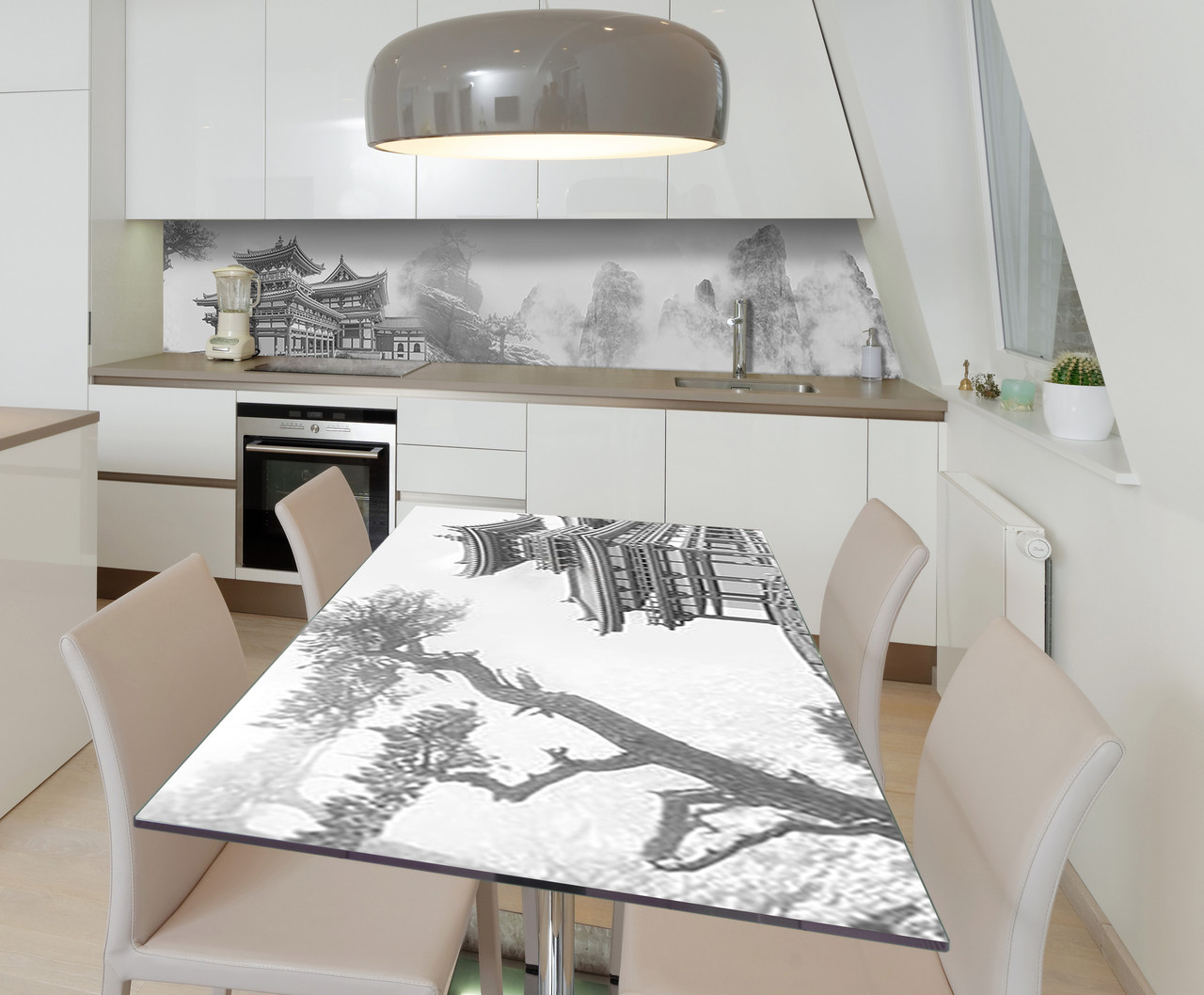 Наліпка 3Д виниловая на стол Zatarga «Восточный храм в горах» 600х1200 мм для домов, квартир, столов,