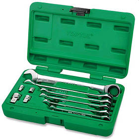 Набір ключів комбінованих із тріскачкою TOPTUL 10 од. 8-19 мм + перехідники GAAI1004