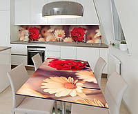 Наклейка 3Д виниловая на стол Zatarga «Цветы в фокусе» 600х1200 мм для домов, квартир, столов, кофейн,