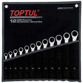 Набір комбінованих ключів тріскачкових TOPTUL 8-19 мм 12 од. у чохлі GPAQ1202