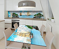 Наклейка 3Д виниловая на стол Zatarga «Корабли и Скалы» 650х1200 мм для домов, квартир, столов, кофейн,