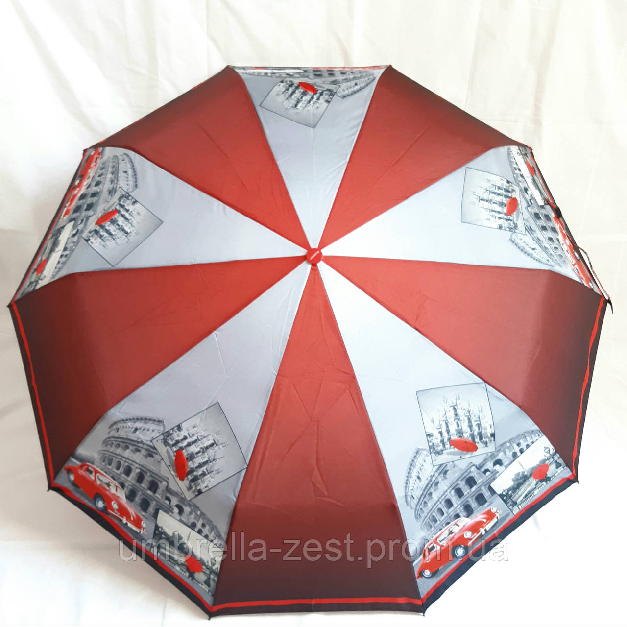 Зонт повний автомат Flagman жіночий автоматичний великий купол Червоний