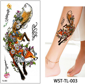 Флеш Тату. 19*9 См, Перевідна. Тимчасова. Лисиці, Квіти, Tl-003 (S), Кольорові
