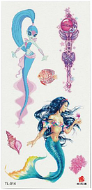 Флеш Тату. 19*9 См, Перевідна. Тимчасова. Дитячі Русалки, Морська Тематика, Tl-014 (S)