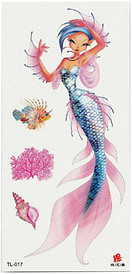 Флеш Тату. 19*9 См, Перевідна. Тимчасова. Дитячі, Русалки, Морська Тематика, Tl-017 (S)