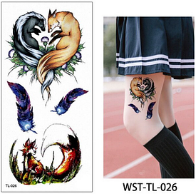 Флеш Тату. 19*9 См, Перевідна. Тимчасова. Набір, Лисиці, Пір’Я, Tl-026 (S), Кольорові