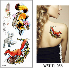 Флеш Тату. 19*9 См, Перевідна. Тимчасова. Набір, Лисиці, Стріли, Tl-056 (S), Кольорові