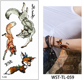 Флеш Тату. 19*9 См, Перевідна. Тимчасова. Набір, Лисиці, Вовки, Tl-59 (S), Кольорові
