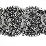 Ажурне французьке мереживо шантильї (з війками) чорного кольору шириною 14 см, довжина купона 3,0 м., фото 3