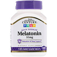 ОРИГИНАЛ!21st Century, Мелатонин , вишневый вкус,10 мг 120 таблеток производства США