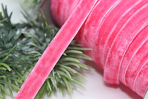 Стрічка оксамитова, яскраво-рожева, 1 см