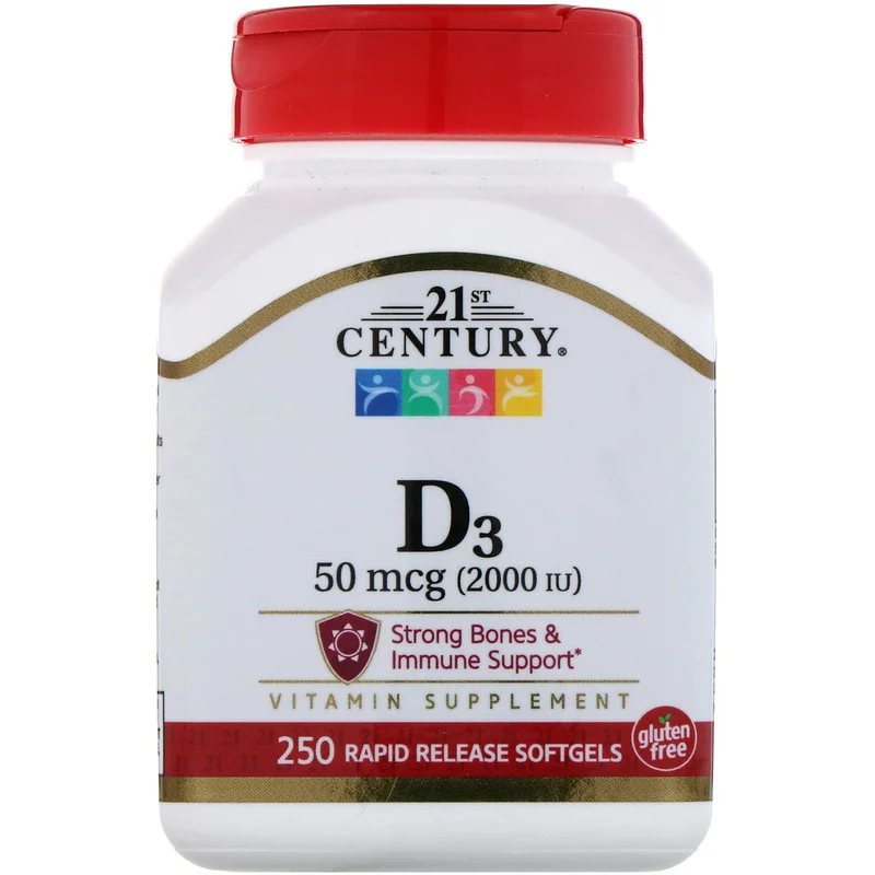 Vitamin D3 50 мкг 2000 IU 21st Century 250 капсул