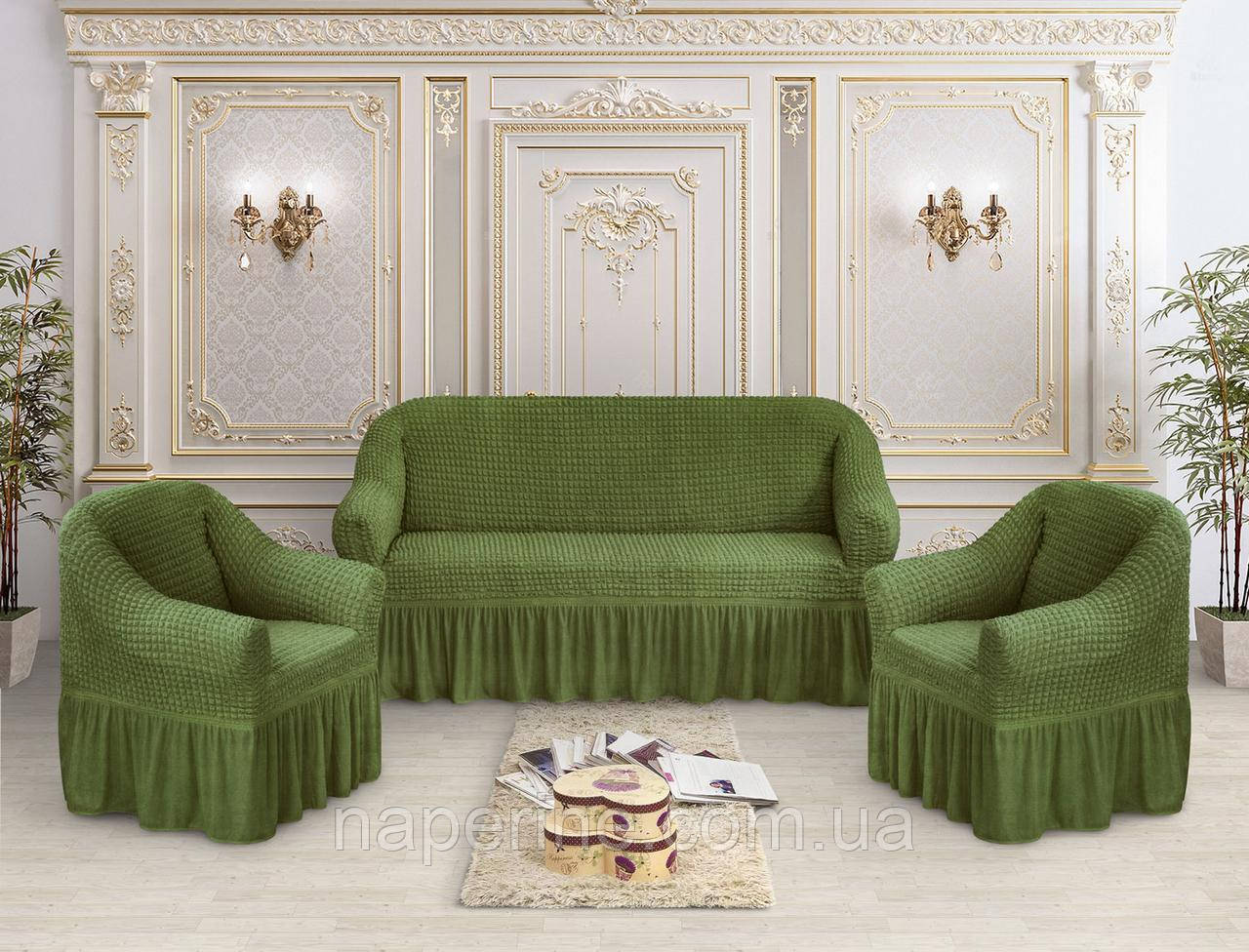 Чехол Премиум натяжной с рюшем на диван и 2 кресла MILANO дивандек - фото 9 - id-p394981005