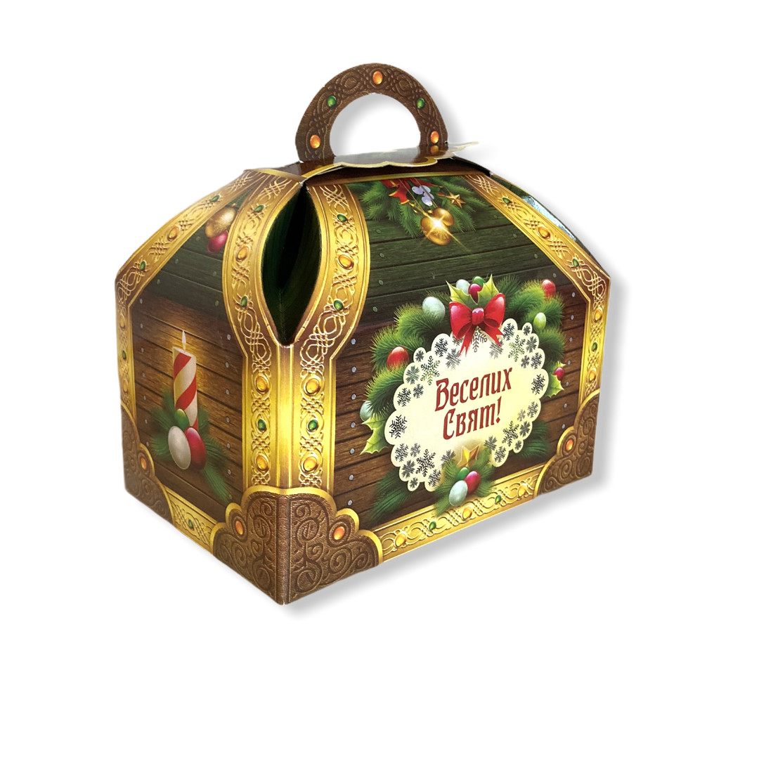 Упаковка для конфет на Новый год и Николая до 800г Зеленый сундук - фото 1 - id-p1041310607