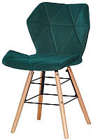 Мягкий стул со спинкой Greg Q зеленый B-1003 бархат на деревянных буковых ножках, дизайн Charles Eames
