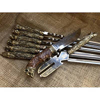 Шампура подарочные "Дикие звери" с вилкой для снятия мяса и ножом (Набор для шашлыка)