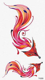 Флеш Тату. 11*6 См. Тимчасова. Перевідна. Лисиці, Акварельний, T-009 (S), Кольорові