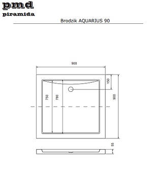 Душовий квадратний піддон AQUARIUS 90х90х5,5 UltraSlimLine BESCO PMD PIRAMIDA, фото 2