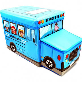 Короб-пуфик для іграшок "Веселий автобус" (синій)