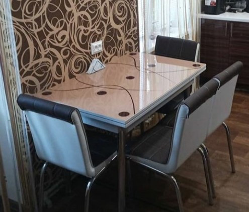 Комплект обідніх меблів "Cappucino" 110*70 см (стіл ДСП, гартоване скло + 4 стільці) Mobilgen, Туреччина, фото 1