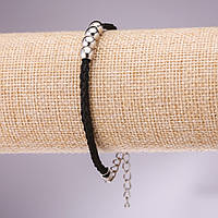 Браслет "чорна нитка" з намистинами d-6мм L-17-21см купити біжутерію оптом в інтернеті