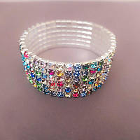 Браслет стрейч шестирядний стрази різнокольорові літній фасон обхват 17 см купити біжутерію оптом в інтернеті