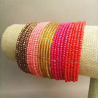 Браслет бісер скоба червоно-малиново-золотисто-персиково-бронзовий купити біжутерію дешевооптом в інтернеті