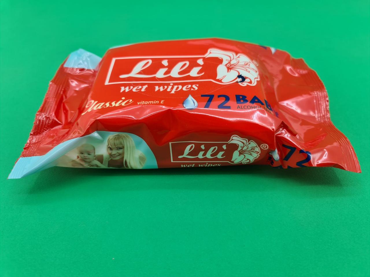 Вологі серветки для обличчя та рук 72шт Lili "Алое" (1 пач.)