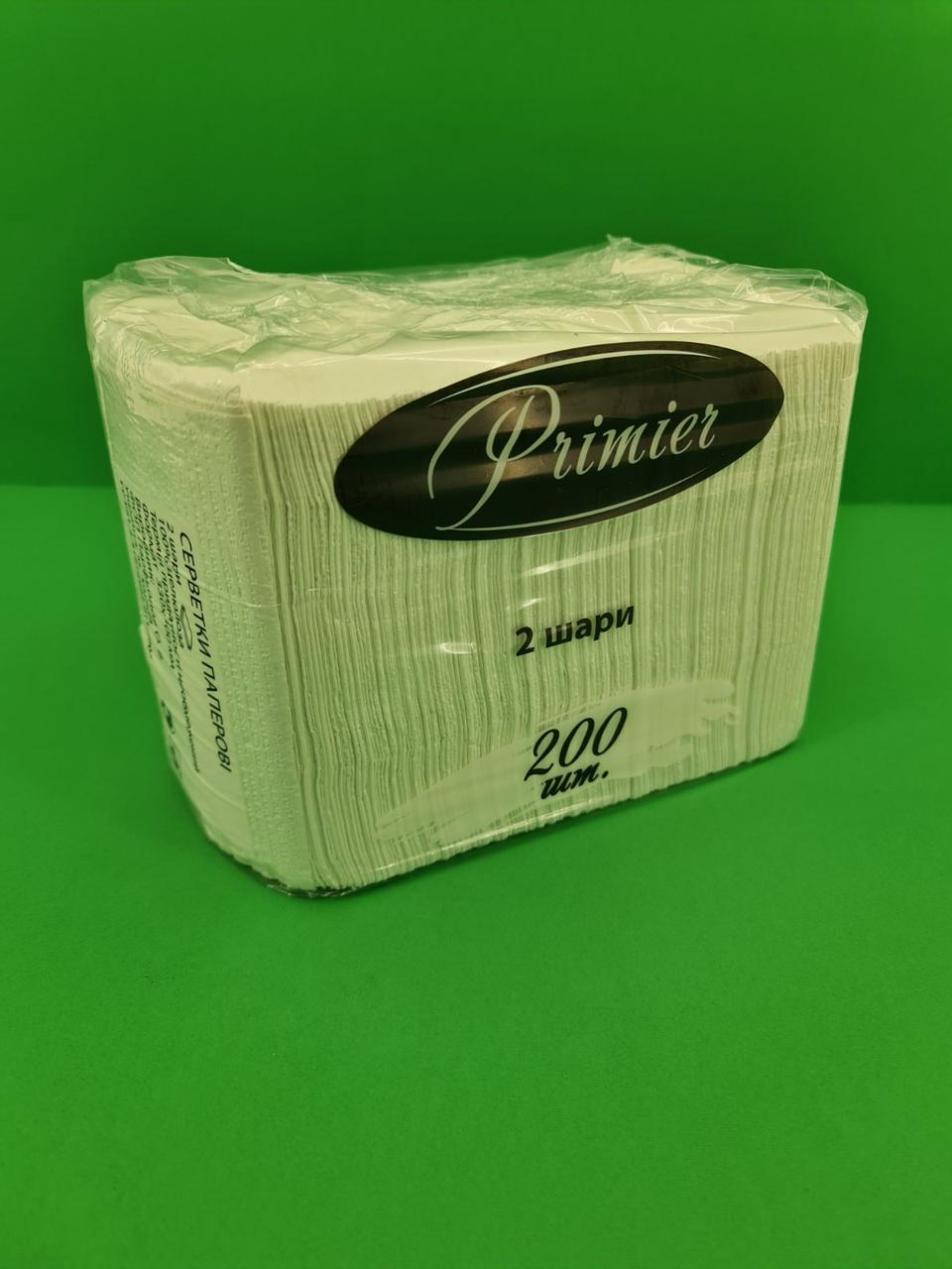 Серветка 200лист Прем'єр 2-х слойні Біла 33х30 (1 пач.), фото 1