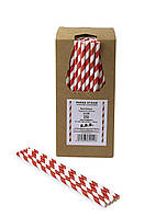 Трубочка паперова BAR 197x6 мм, 250 шт. Червона смужка (2128)